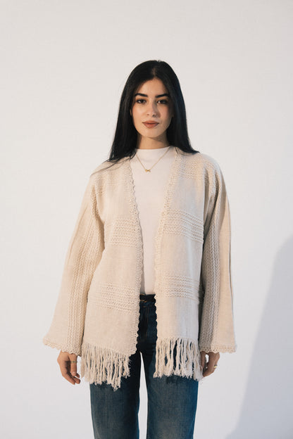 Fringes Knit Cardigan in Beige