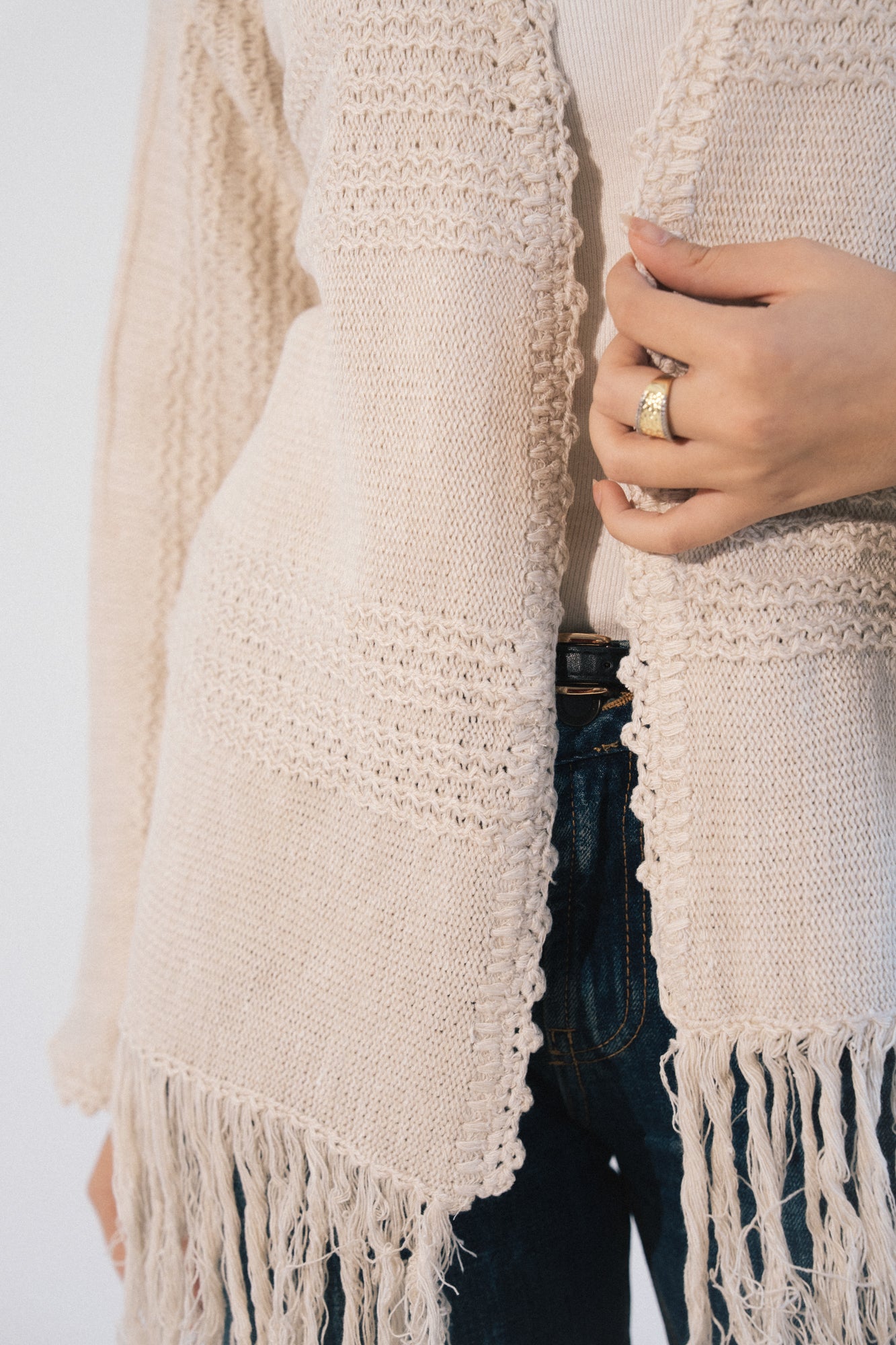 Fringes Knit Cardigan in Beige