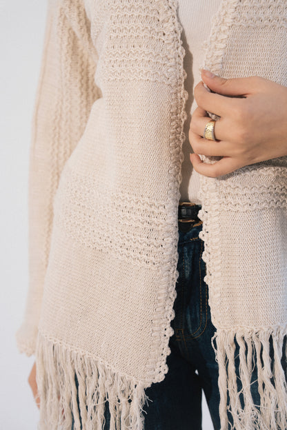 Fringes Knit Cardigan in Beige