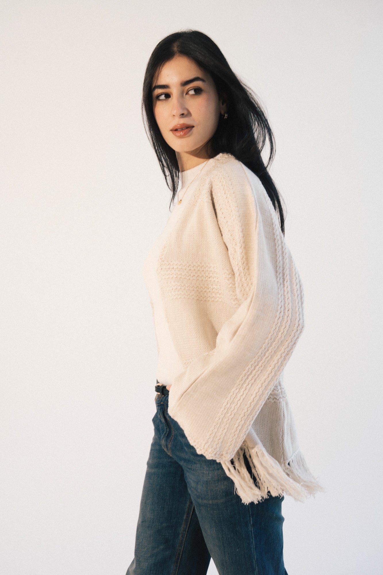 Fringes Knit Cardigan in Beige