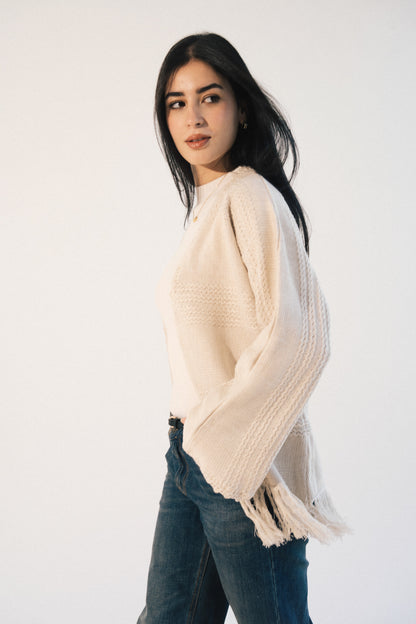 Fringes Knit Cardigan in Beige