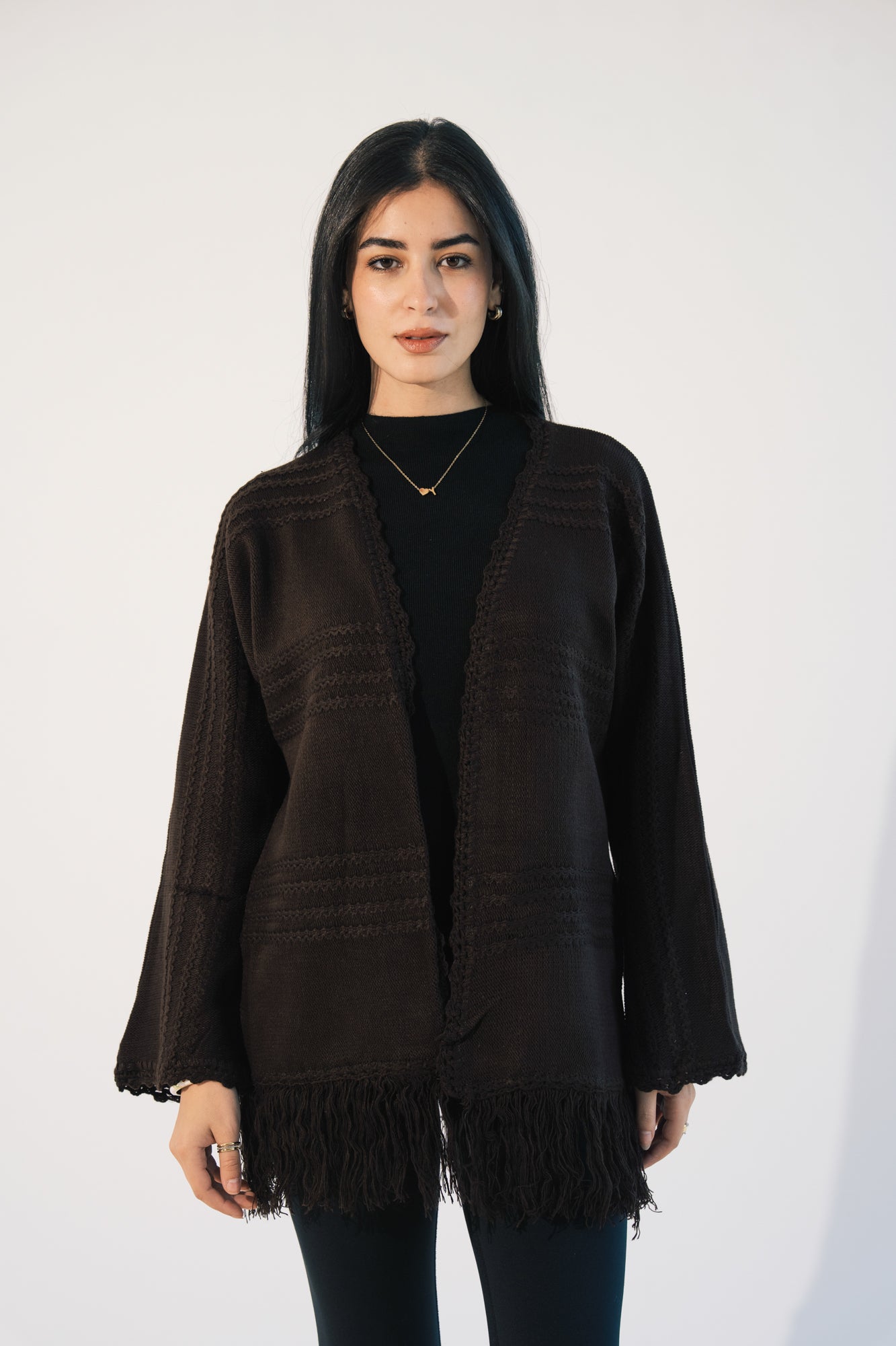 Fringes Knit Cardigan in Brown