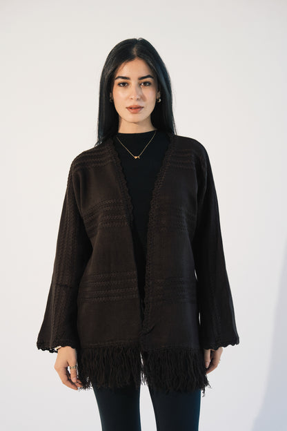 Fringes Knit Cardigan in Brown