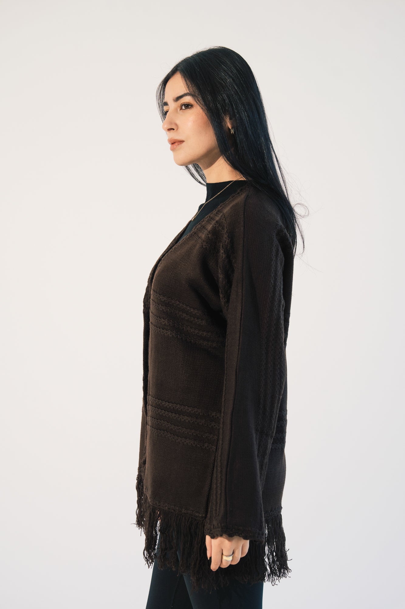 Fringes Knit Cardigan in Brown