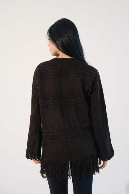 Fringes Knit Cardigan in Brown