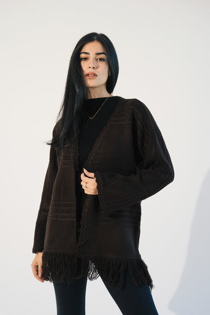Fringes Knit Cardigan in Brown