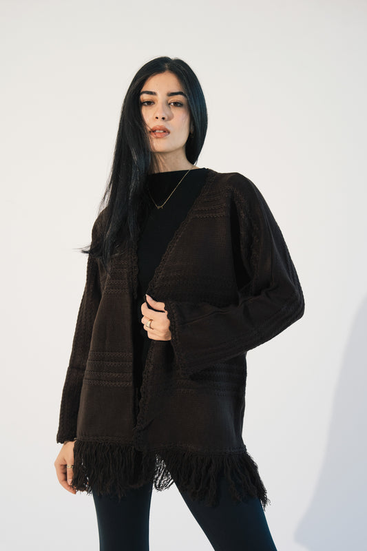 Fringes Knit Cardigan in Brown