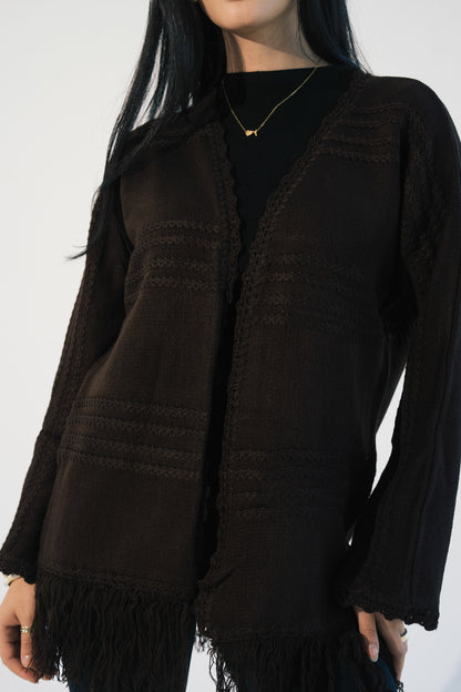 Fringes Knit Cardigan in Brown