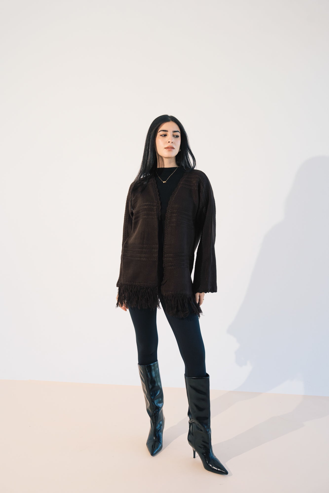 Fringes Knit Cardigan in Brown