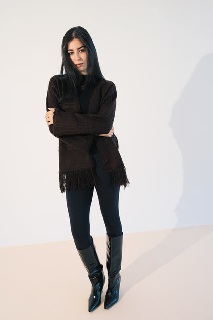 Fringes Knit Cardigan in Brown