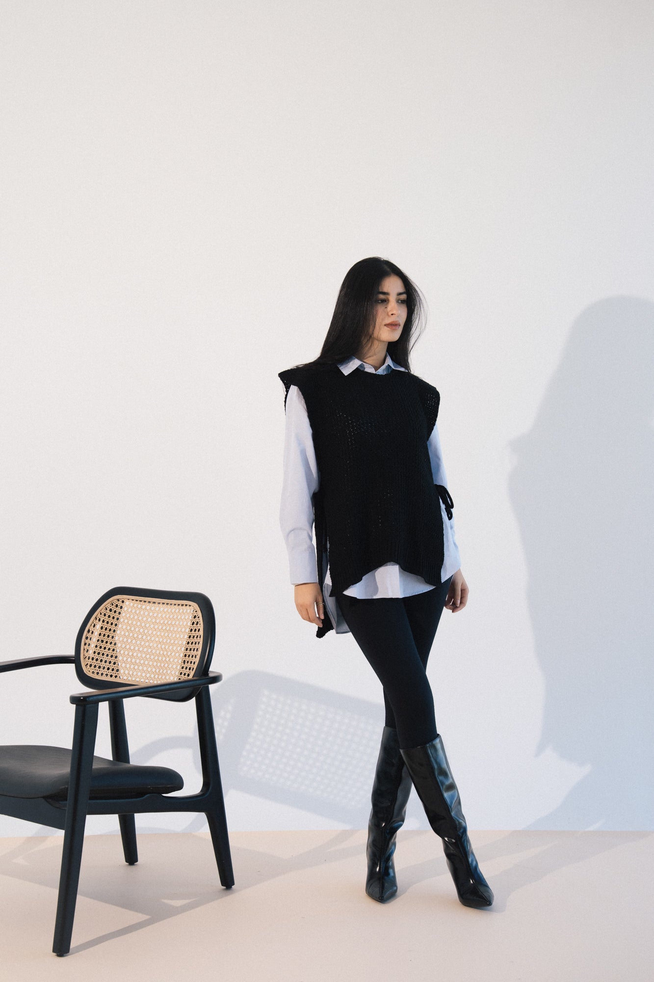 Knit Tie Vest in Black