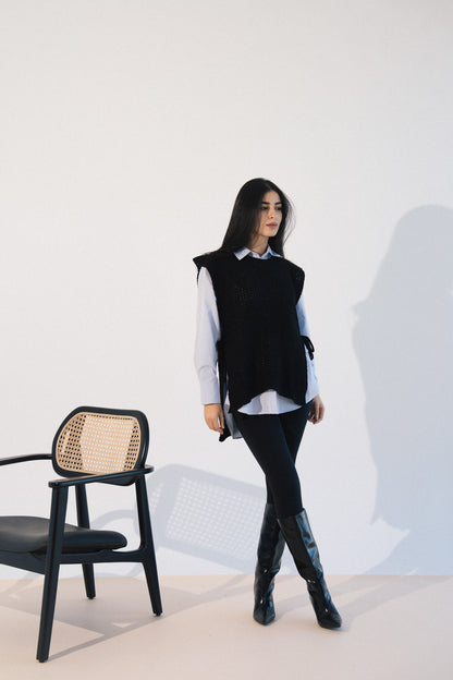 Knit Tie Vest in Black