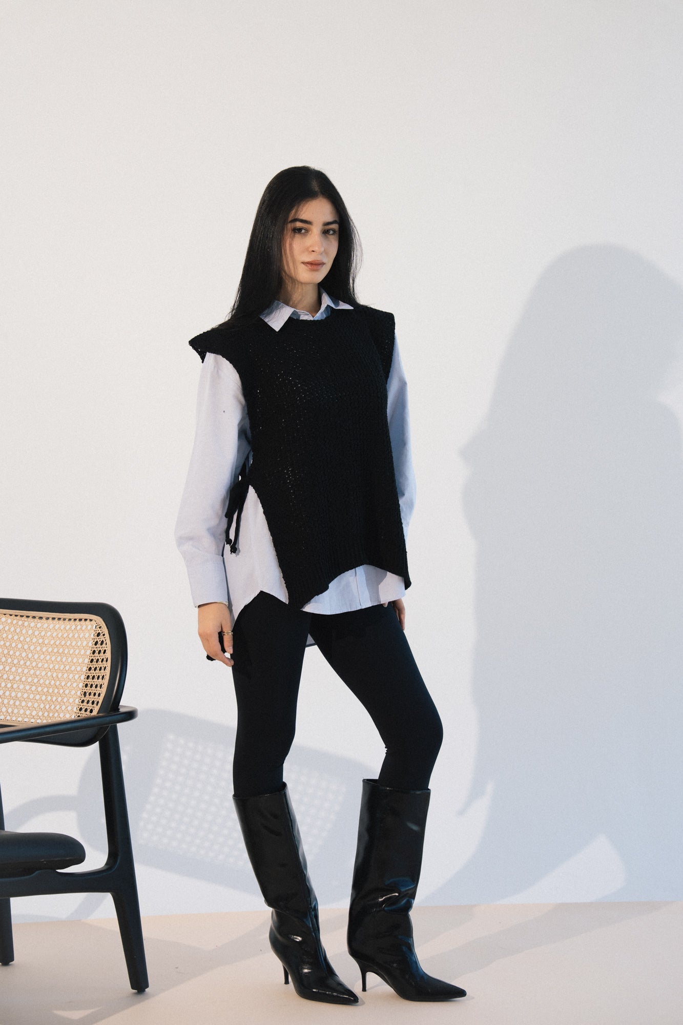 Knit Tie Vest in Black