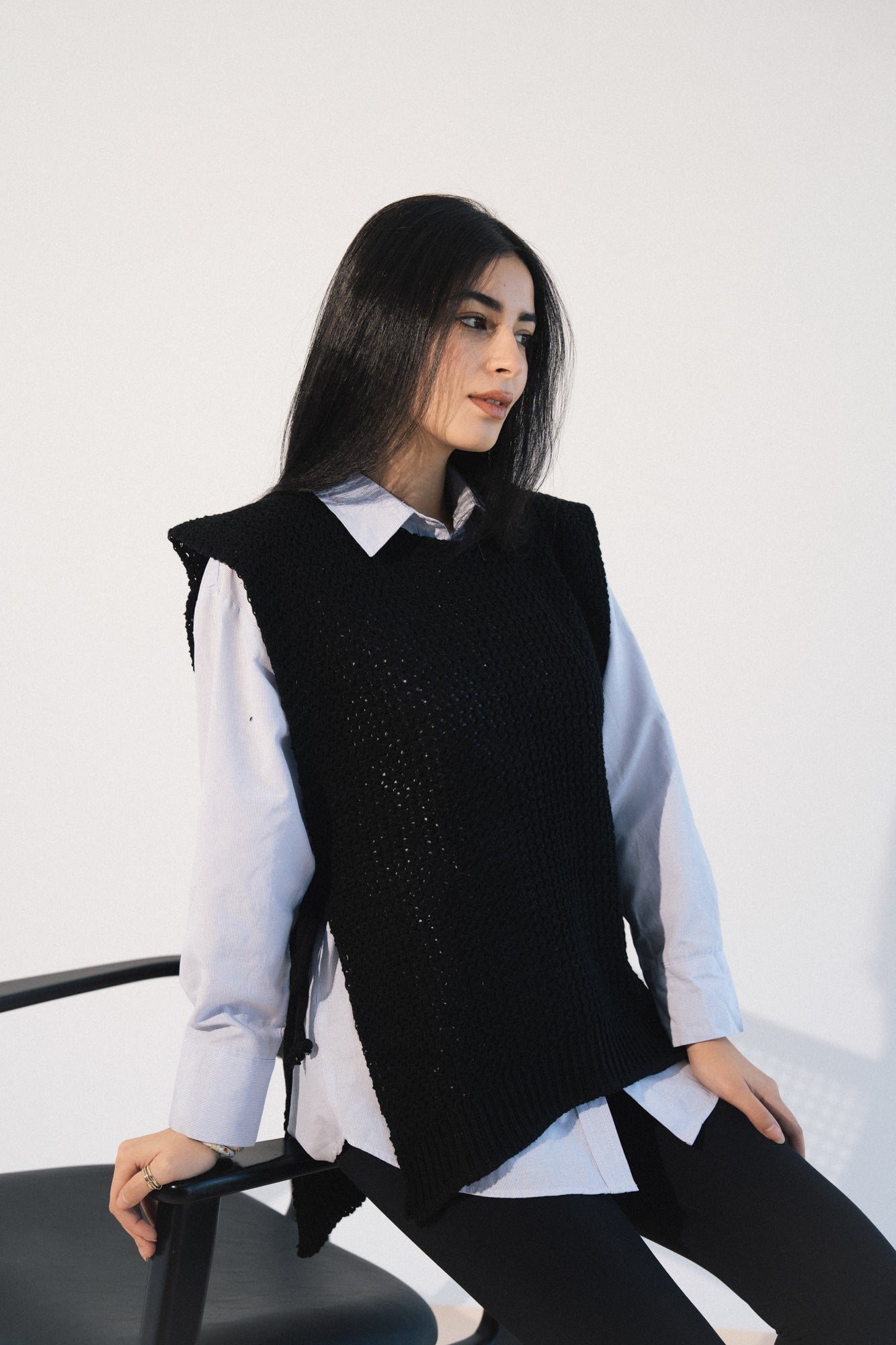Knit Tie Vest in Black