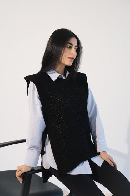 Knit Tie Vest in Black