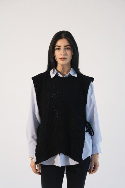 Knit Tie Vest in Black