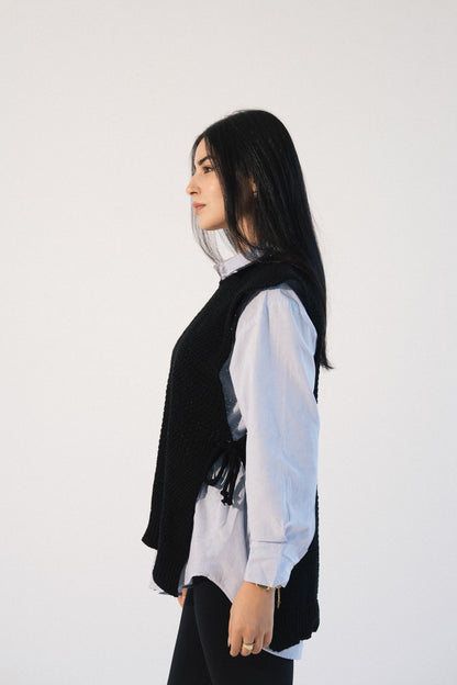 Knit Tie Vest in Black