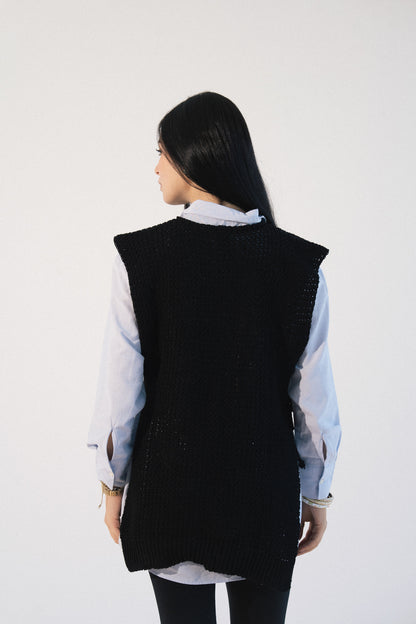 Knit Tie Vest in Black