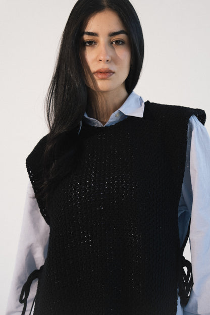 Knit Tie Vest in Black
