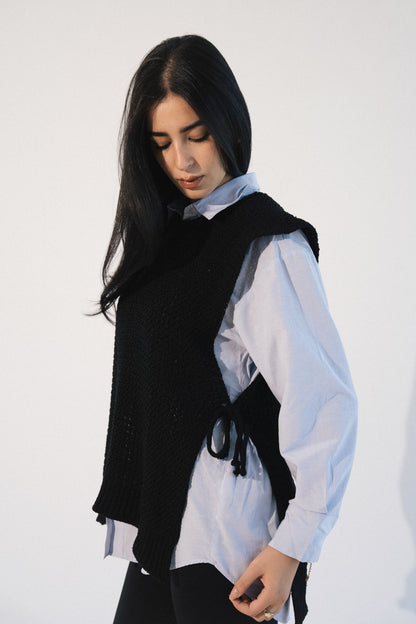 Knit Tie Vest in Black