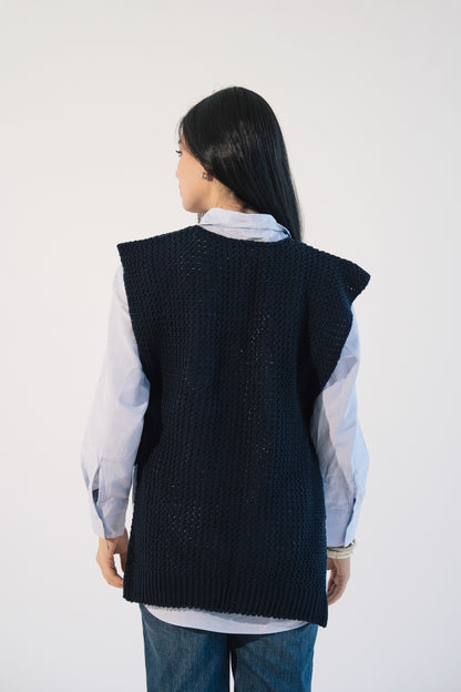 Knit Tie Vest in Navy