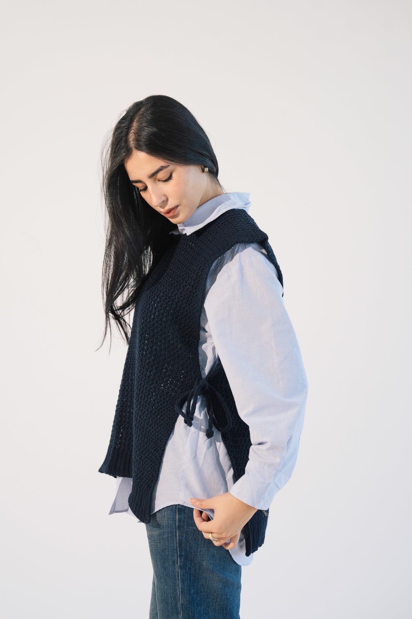 Knit Tie Vest in Navy