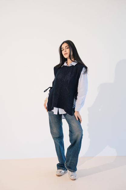 Knit Tie Vest in Navy