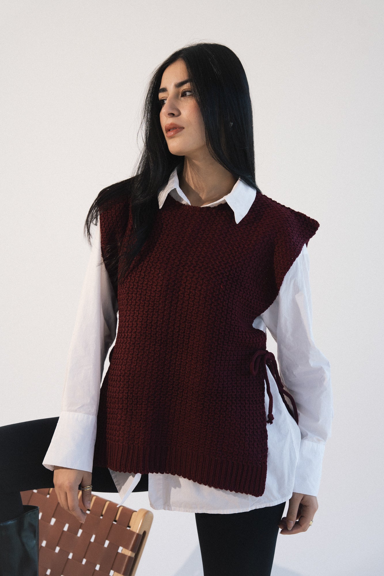 Knit Tie Vest in Red