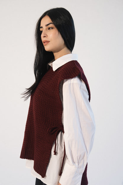 Knit Tie Vest in Red