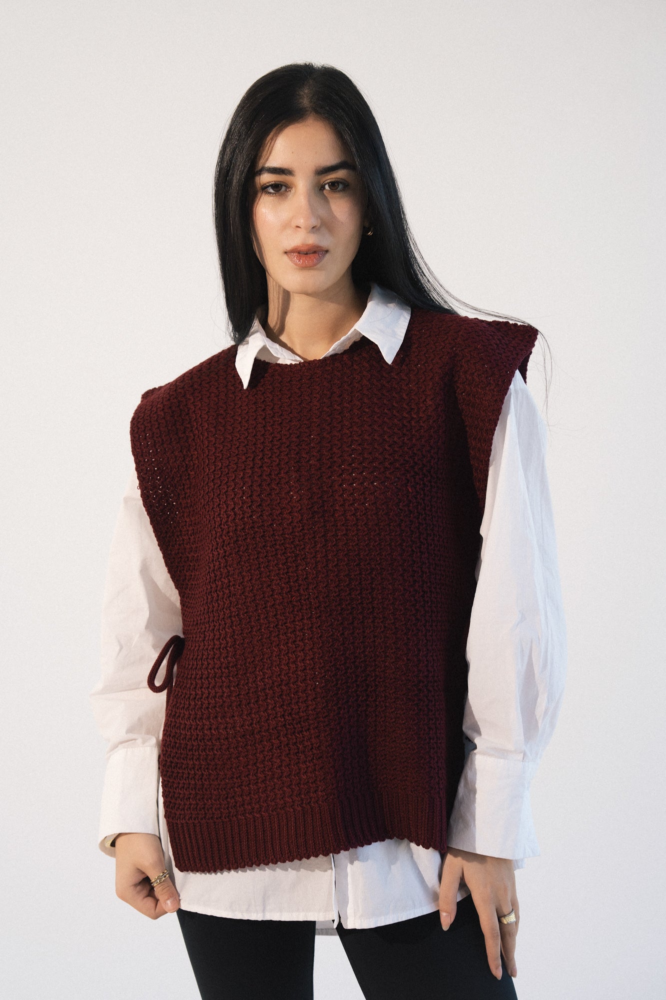Knit Tie Vest in Red