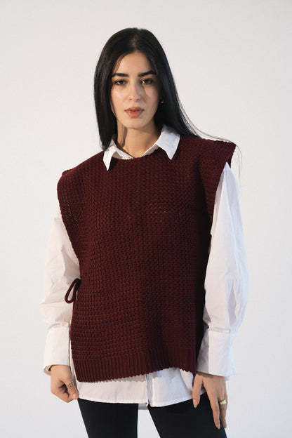 Knit Tie Vest in Red