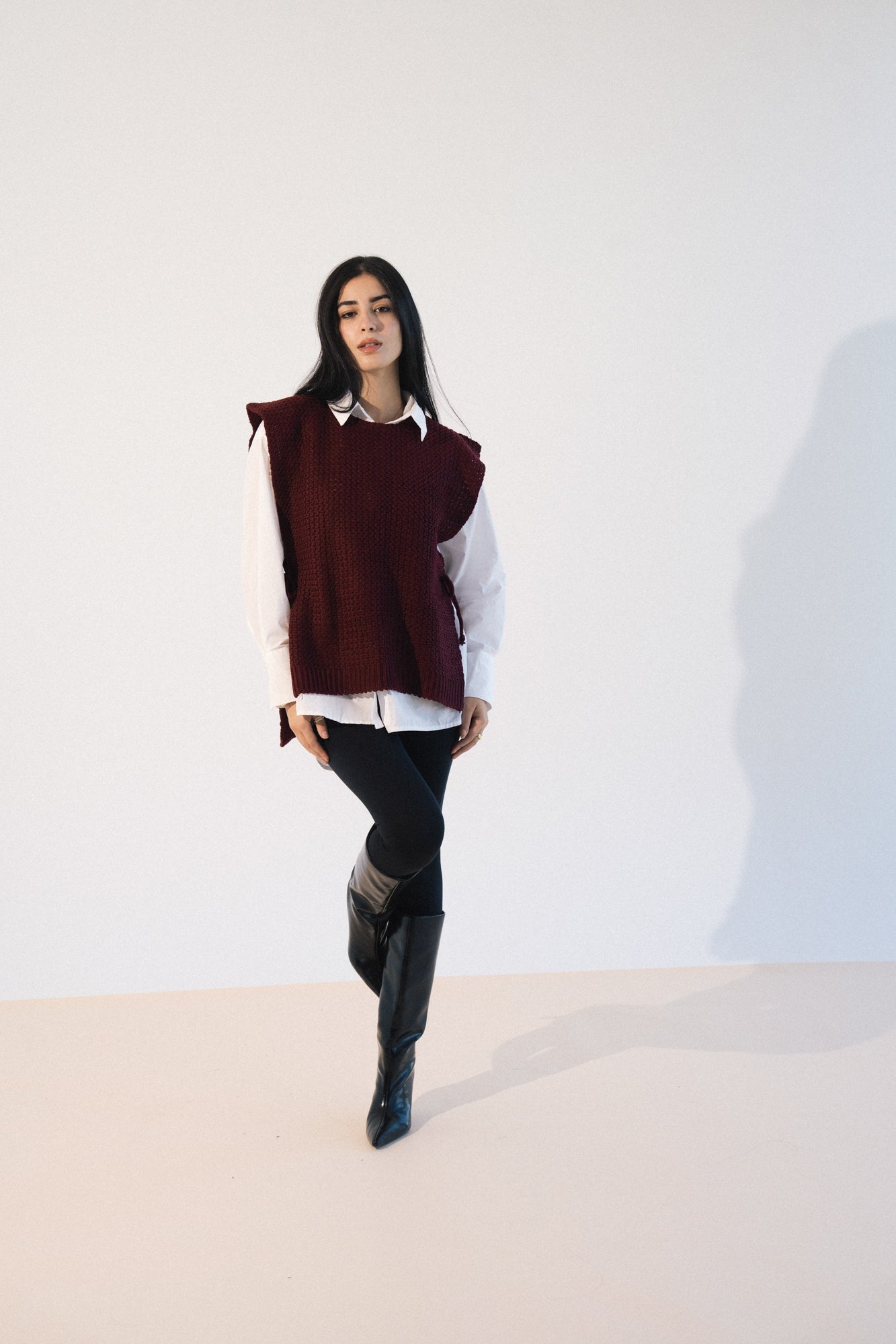 Knit Tie Vest in Red