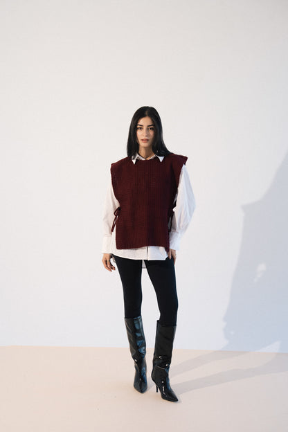 Knit Tie Vest in Red