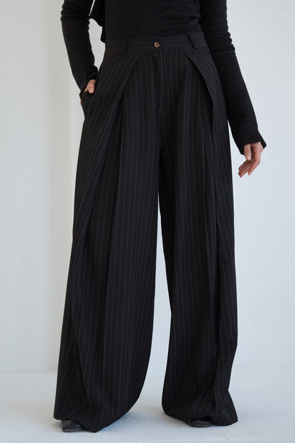 Tailored Stripe Trousers in Black