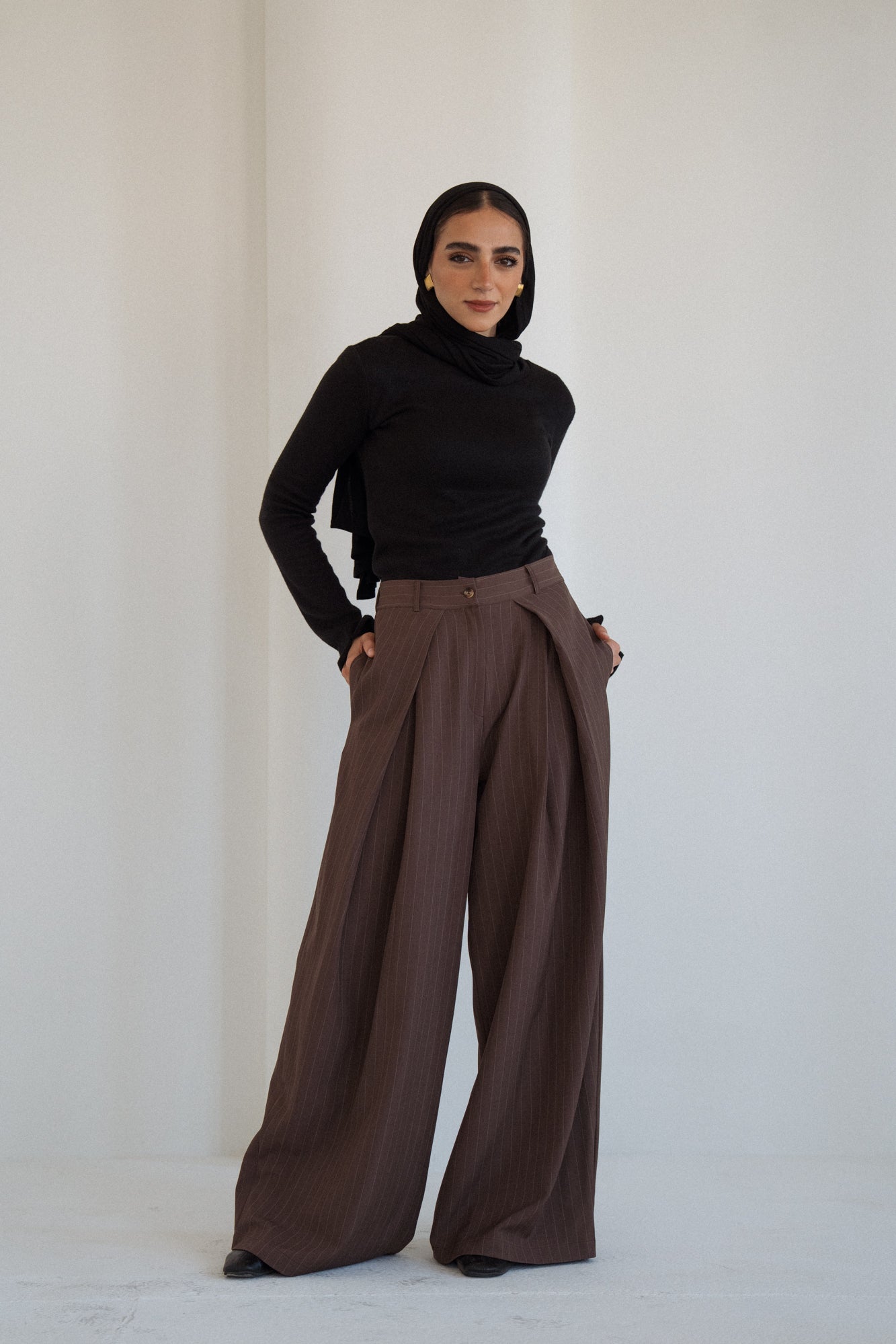 Tailored Stripe Trousers in Brown