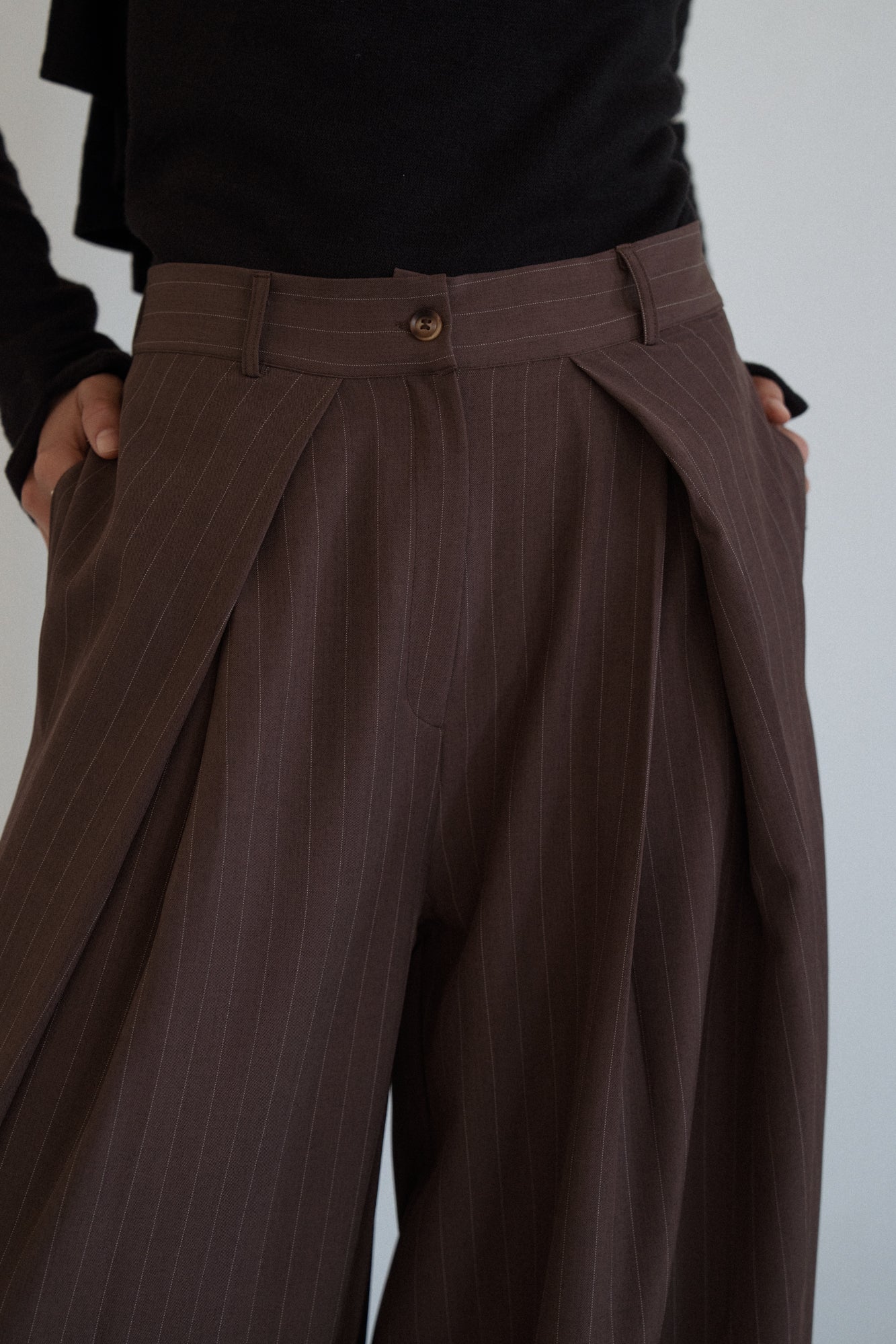 Tailored Stripe Trousers in Brown