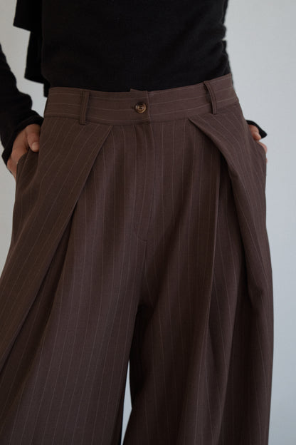 Tailored Stripe Trousers in Brown