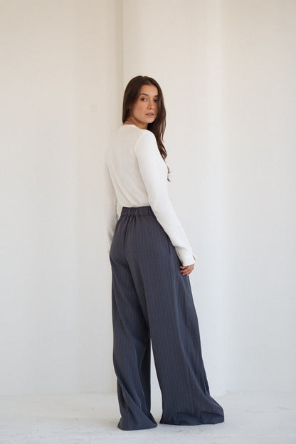 Tailored Stripe Trousers in Navy Teal