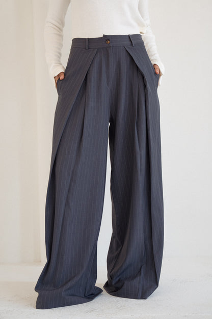 Tailored Stripe Trousers in Navy Teal