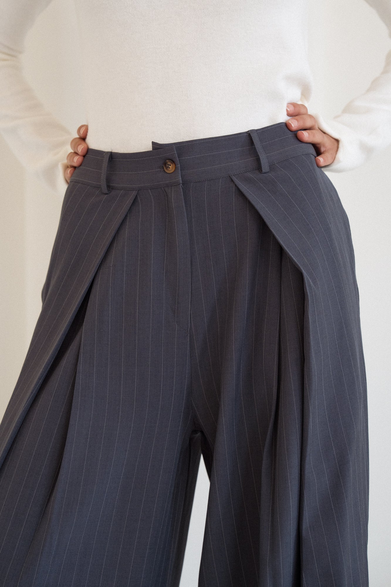 Tailored Stripe Trousers in Navy Teal