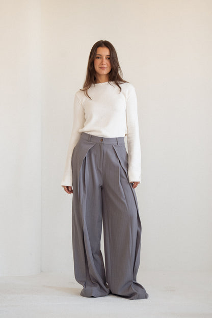 Tailored Stripe Trousers in Grey