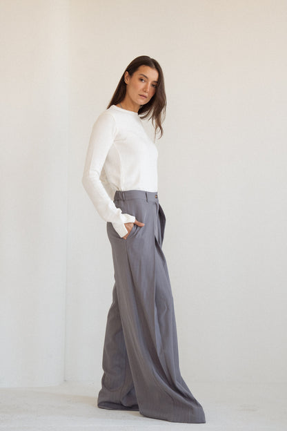 Tailored Stripe Trousers in Grey