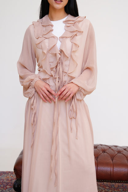 Ruffle Chiffon Dress in Beige Pink