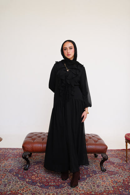 Ruffle Chiffon Dress in Black