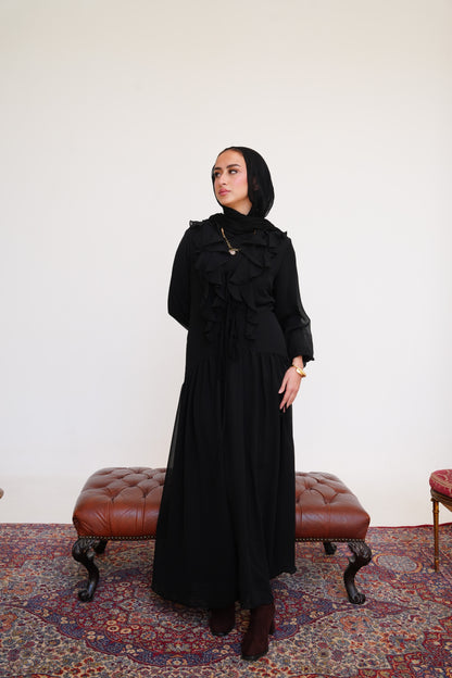 Ruffle Chiffon Dress in Black