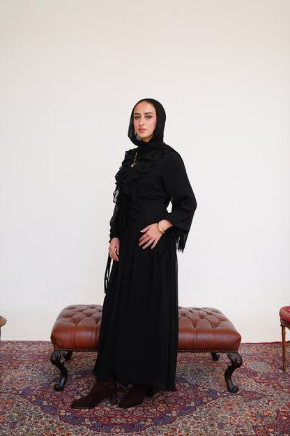 Ruffle Chiffon Dress in Black