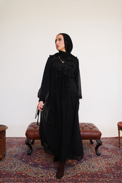 Ruffle Chiffon Dress in Black