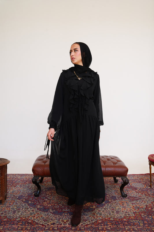 Ruffle Chiffon Dress in Black