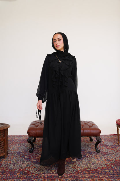 Ruffle Chiffon Dress in Black