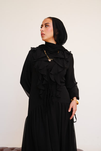 Ruffle Chiffon Dress in Black